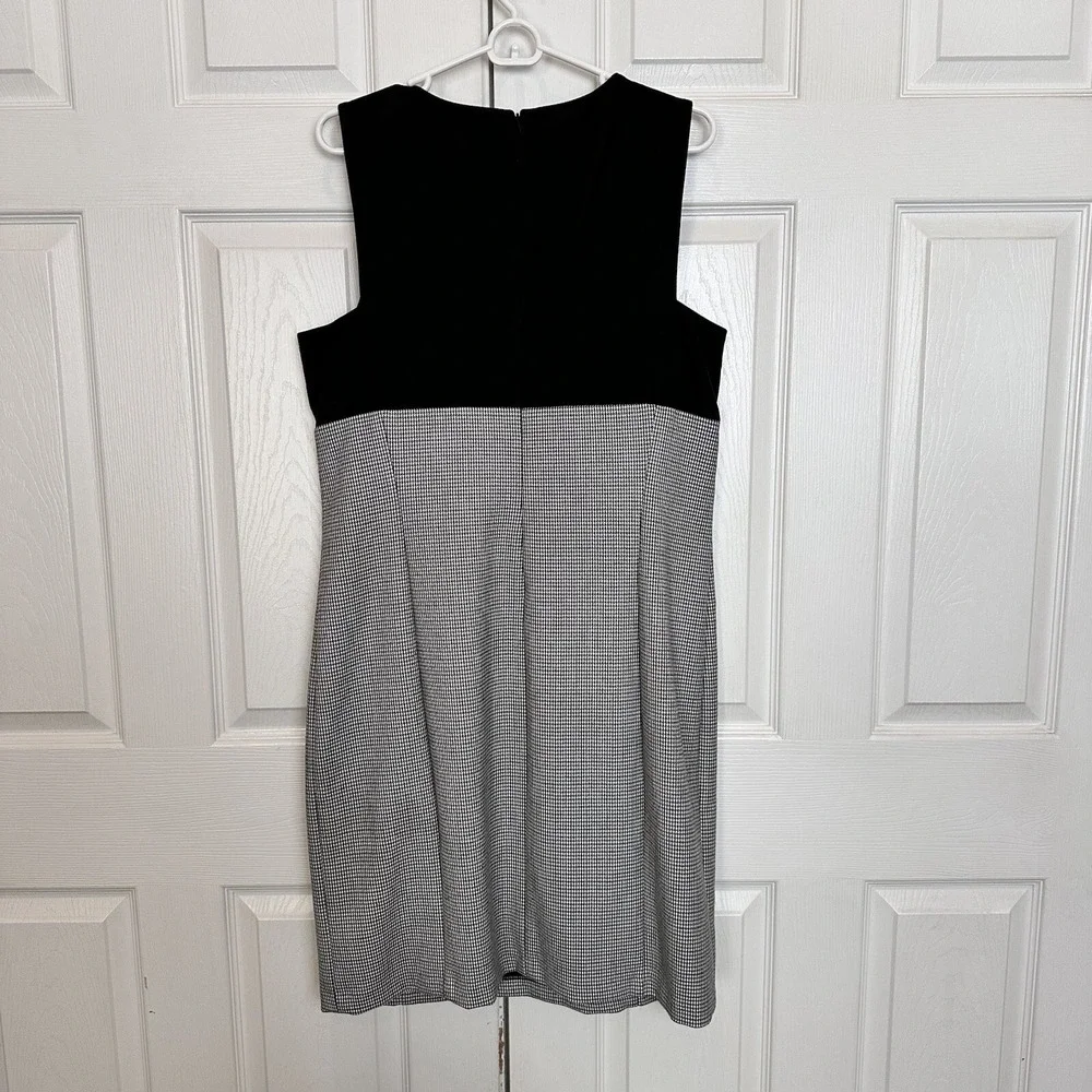 LAUREN RALPH LAUREN Black Suede Bodice Houndstooth Print Sleeveless Dress‎ Sz 16